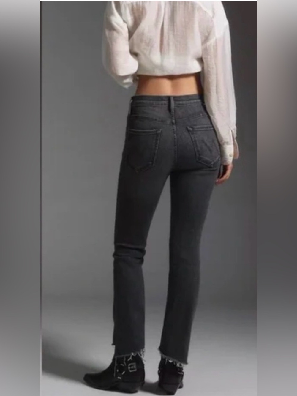 MOTHER The Insider Crop Step Fray Jeans Up In Smoke Gray Size 25 designer fall - Picture 2 of 10